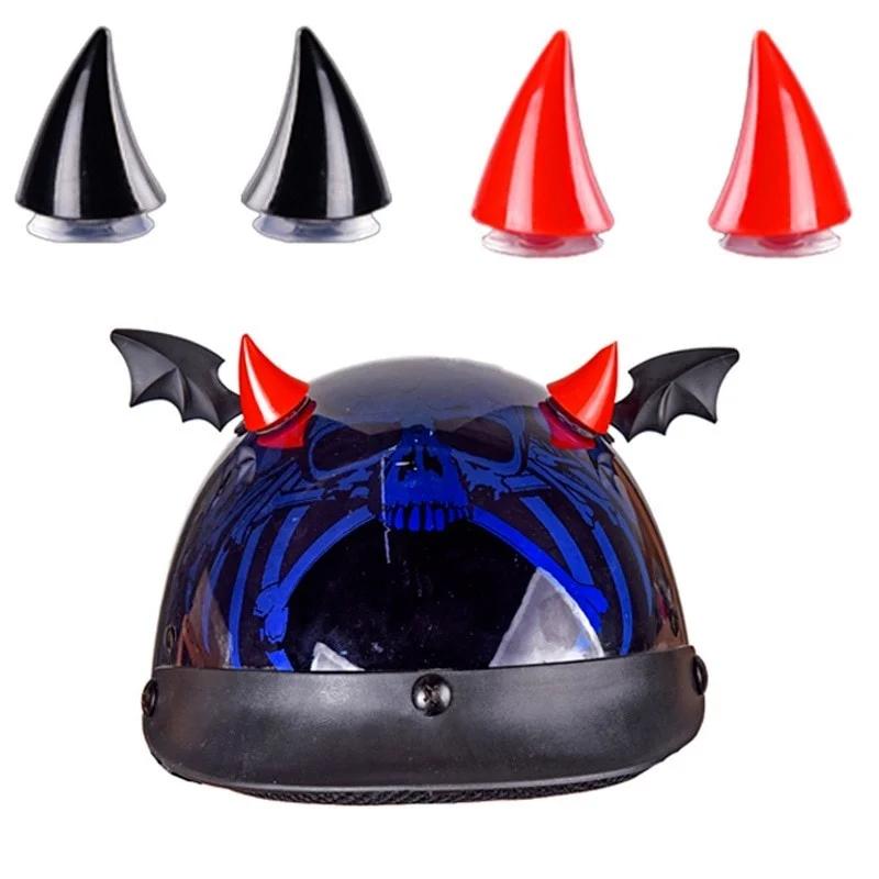 2Pcs Car Motorcycle Helmet Devil Horn Motocross Decoration Headwear Sucker Silicone Accessories