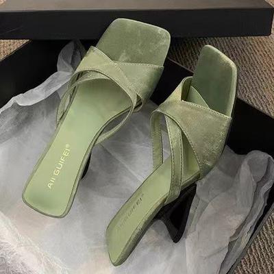 Модные женские тапочки на среднем каблуке, модная обувь, летние дизайнерские женские босоножки на каблуке 2025, новые шлепанцы для платья, роскошные женские сандалии