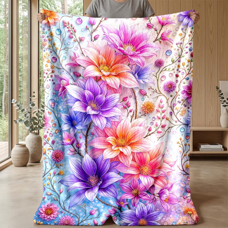 Vibrant Floral and Butterfly Design Theme blanket Lightweight Warm Flannel Blanket Decorative Throw Blanket for Home Decoration