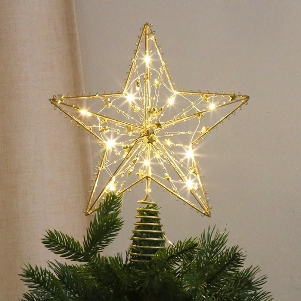 3D Glitter Star Christmas Trees Topper Iron Glowing Tree Topper Home Xmas Tree Ornament