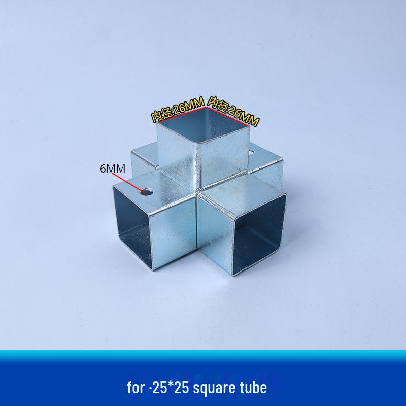 Соединитель из оцинкованной стали и кованого железа: Двух/Трехсторонний угольник с поворотом для квадратных труб.