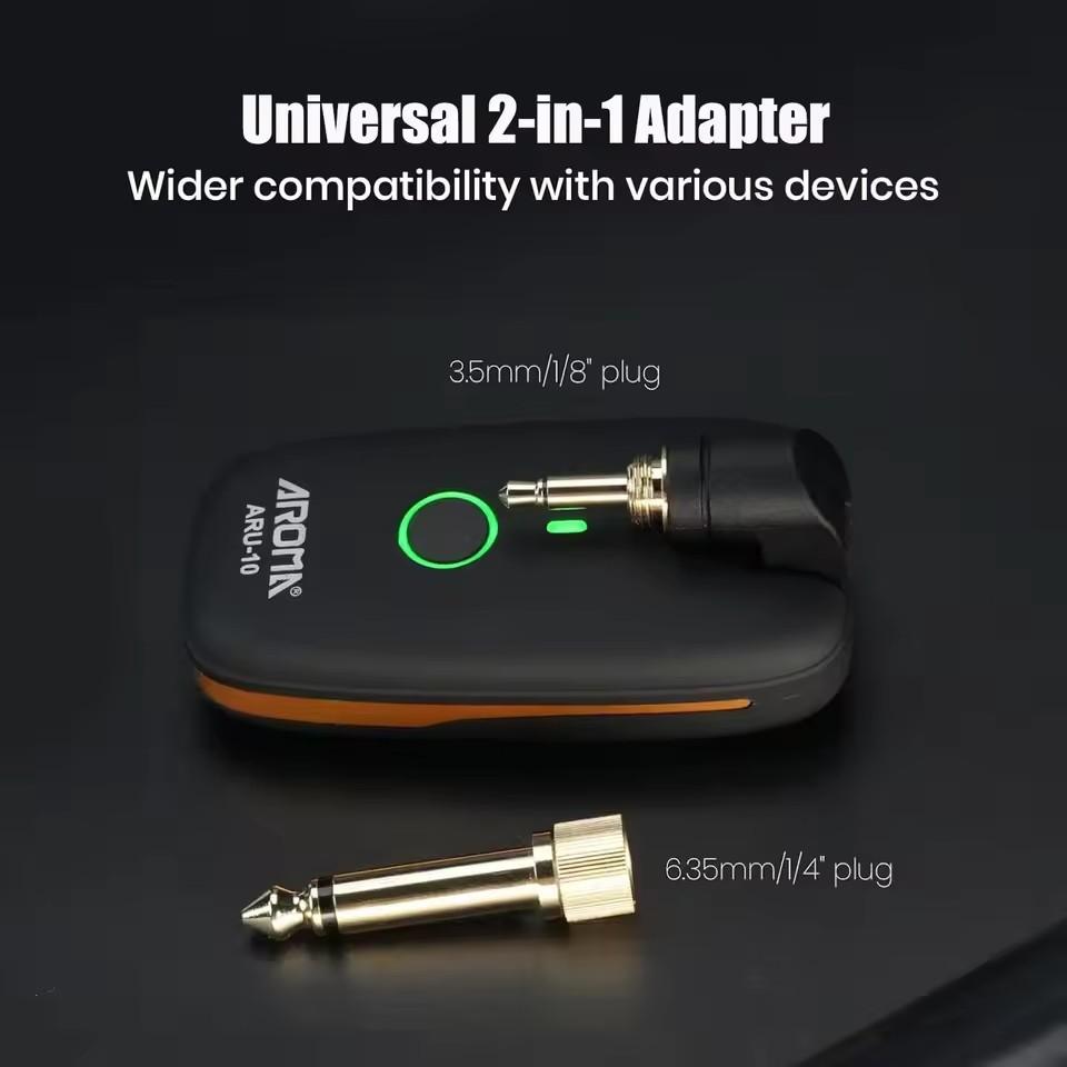 Aroma ARU-10 UHF Wireless System Rechargeable Audio Wireless Guitar Transmitter Receiver Support 7 Channels for Guitar Bass