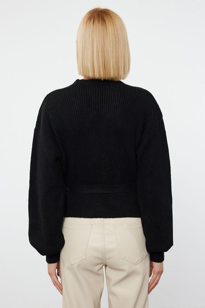 Women's Fashion Stylish Cardigan Black Soft Textured V-Neck Knitwear Cardigan