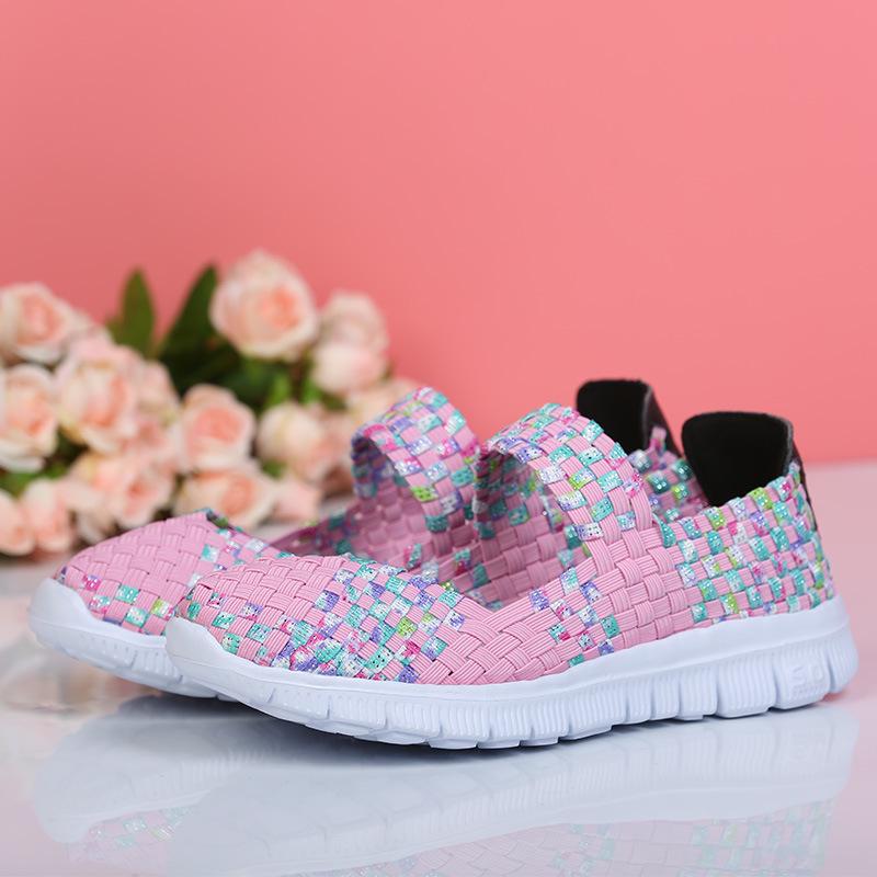 Легкая эластичная тканая обувь для женщин среднего и пожилого возраста, больших размеров 42-43, на плоской подошве, повседневная, "мама-обувь".