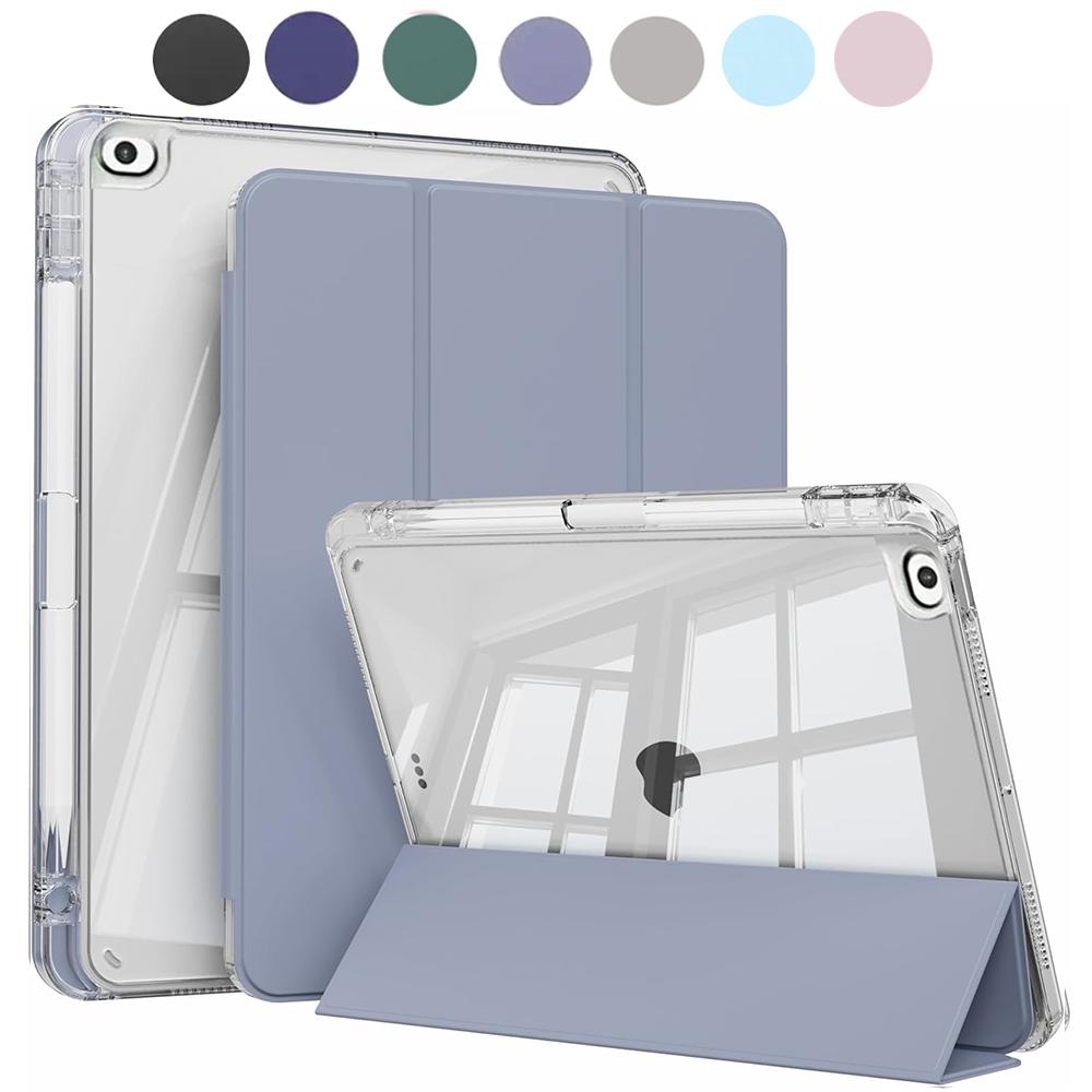 Case for iPad 5th 6th Gen Air 1 2 Case with Pencil Holder, Hard Clear Transparent Back and Soft TPU Shockproof Frame Cover