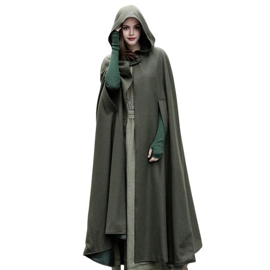 Winter Women Jacket with Hood Medieval Retro Cape Gothic Keep Warm Shawl Ankle Length Loose Cloak Thick Single-Button Closure Poncho Pirate Robe