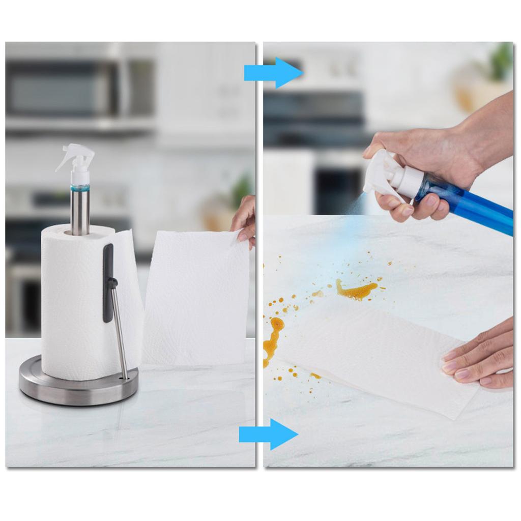 Держатель для бумажных полотенец из нержавеющей стали с бутылкой-спрей, стойка с утяжеленным основанием для рулонов салфеток для кухонной столешницы