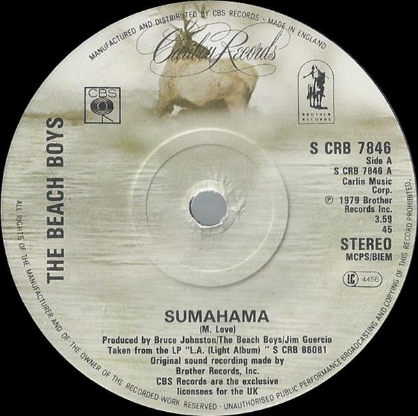 7-дюймовая пластинка BEACH BOYS - Sumahama SCRB7846 Caribou Records 1979 UK Танцевальная и электронная музыка Б/у