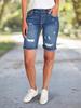 Women's Ripped Skinny Denim Shorts - Stylish Washed Denim, Perfect Fit