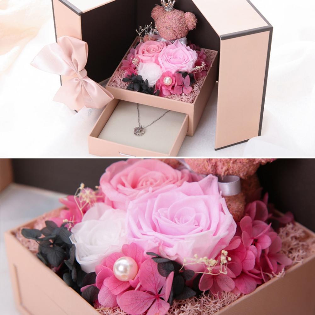 Romantic Rose and Cute Bear Decorative Gift Box Luxury Jewelry Box Valentine's Day Mother's Day Birthday Anniversary Gift Box