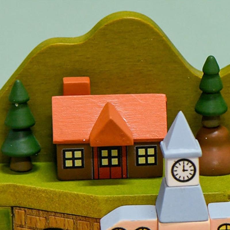 Music Box with Rotating Train Castles Nativity Scene Designs with Melodies Mechanism Musical Box Desktop Ornament