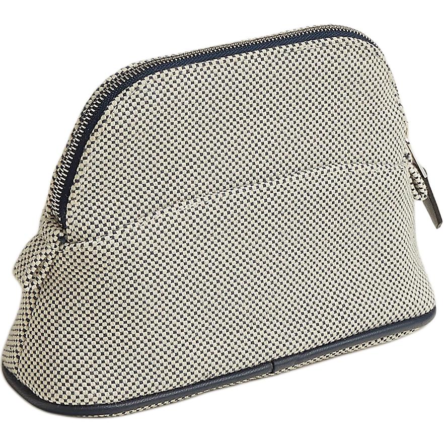 Hermes Bolide Casaque 16 Silver Buckle Cotton Travel Storage Bag Mini Women Bags Ocean-Blue Beige H103970MV04