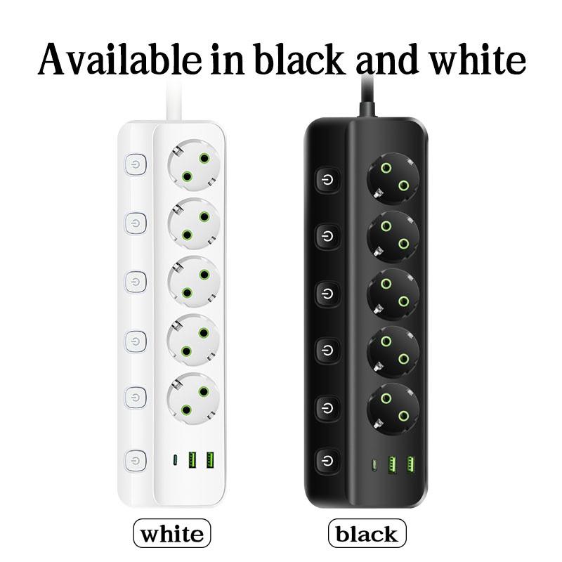 Умный удлинитель с вилкой ЕС, розетка переменного тока, удлинитель 2 м, электрическая розетка, сетевой фильтр, быстрая зарядка Type-C PD