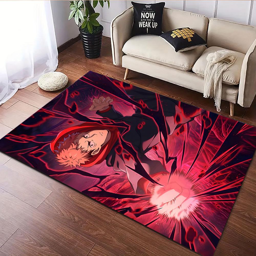 "Dynamic Anime Hero with Red Energy" Patterned carpet, suitable as a non slip play mat for the living room and bedroom sofa