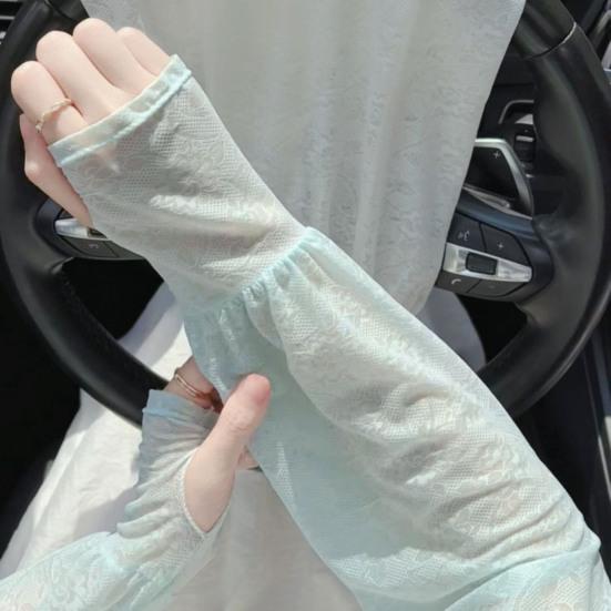 Summer Lace Arm Sleeves for Women UV Sun Protection Fingerless Long Gloves Floral Lace Sunscreen Sleeve for Driving Cycling