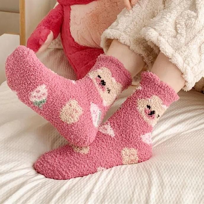 7 пар утолщенных носков из флиса с изображением медведя, плюшевые носки для сна для женщин, милые носки из кораллового флиса для девочек