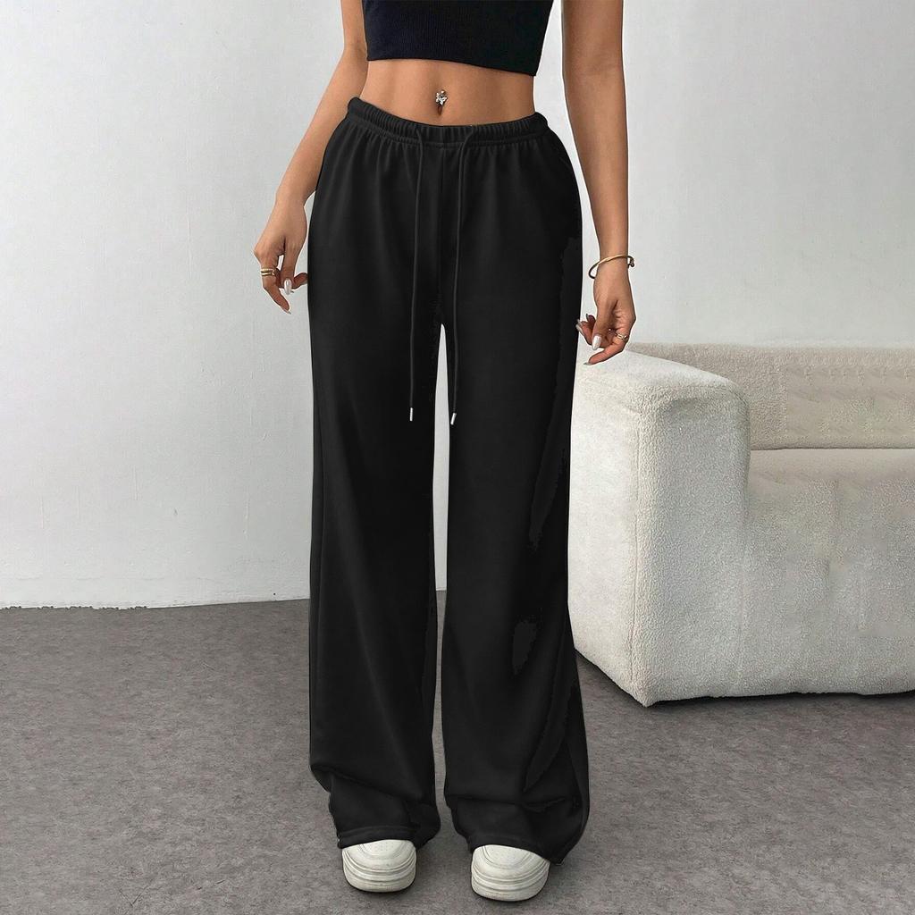 Женские модные свободные однотонные повседневные спортивные брюки с завязками на талии, повседневные широкие брюки