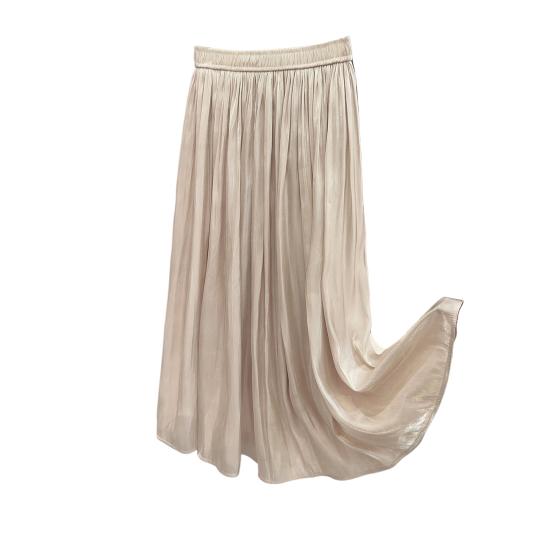 Женская юбка-макси, эластичная плиссированная юбка трапециевидной формы с высокой талией, блестящая перламутровая шифоновая плиссированная юбка из пряжи
