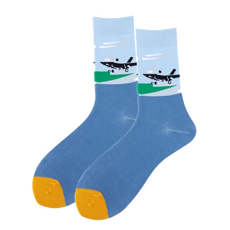 1 пара забавных носков Ins Astronaut Airplane Heaven Body Middle Tube для мужчин Happy Socks Streetwear из хлопка для мужчин, скейтбордистов, для мальчиков, для взрослых