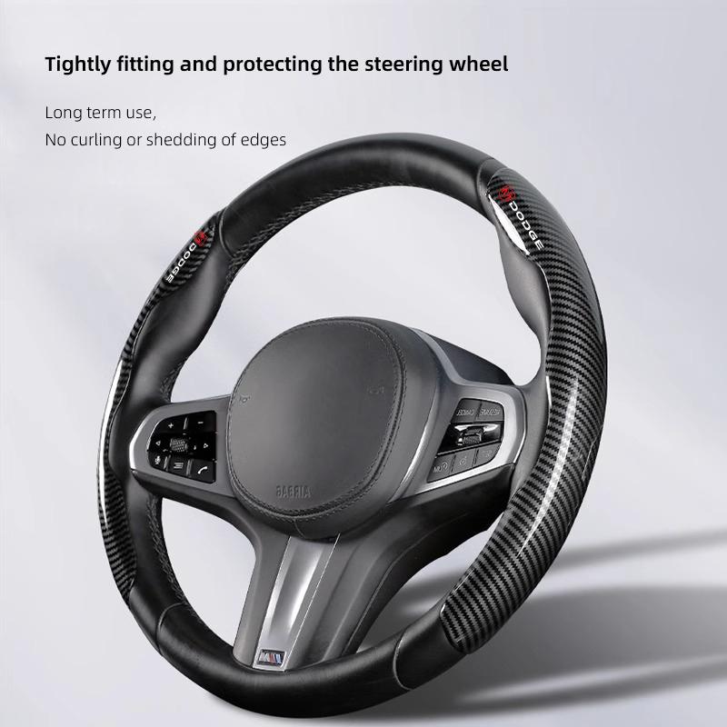 Universal Non-Slip Carbon Fiber Car Steering Cover For Dodge Challenger Charger Journey Ram Durango SRT Dart Journey Avenger Hor YY9