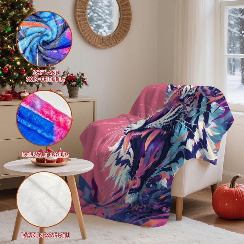 Cool Contrast Tiger Print Flannel Blanket Soft Nap Air Conditioner Throw Home