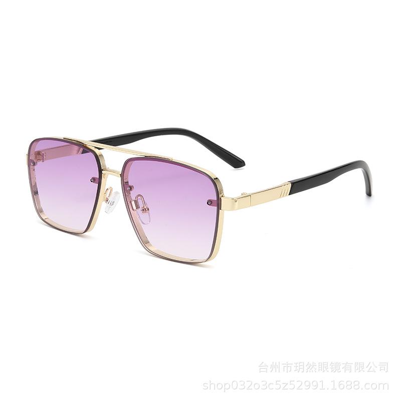 New retro metal large square sunglasses, European and American trend marine sunglasses, fashion double beam sunglasses