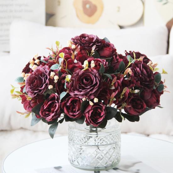 Винтажные искусственные пионы, искусственные шелковые цветы, букет гортензии, розы, пионы, цветочные центральные элементы для свадебного мероприятия, вечеринки, домашнего декора