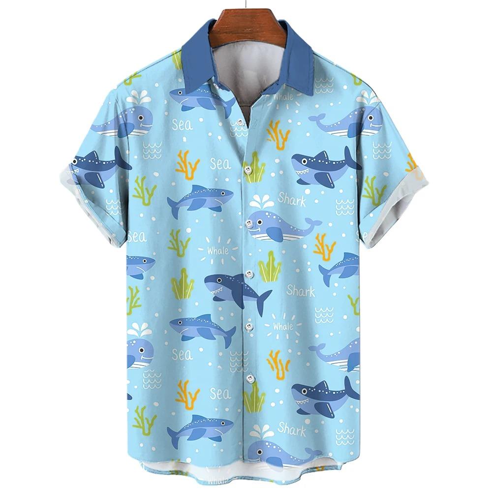 Мужские рубашки с принтом в виде морских животных, ракушек, морских коньков, рубашка с короткими рукавами, аутентичная повседневная мужская рубашка-кардиган