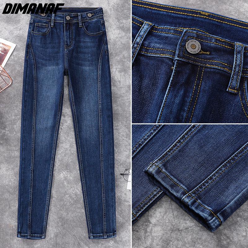 DIMANAF 2024 новые джинсы больших размеров, осенние женские базовые эластичные брюки, свободные повседневные женские модные синие стильные брюки, брюки