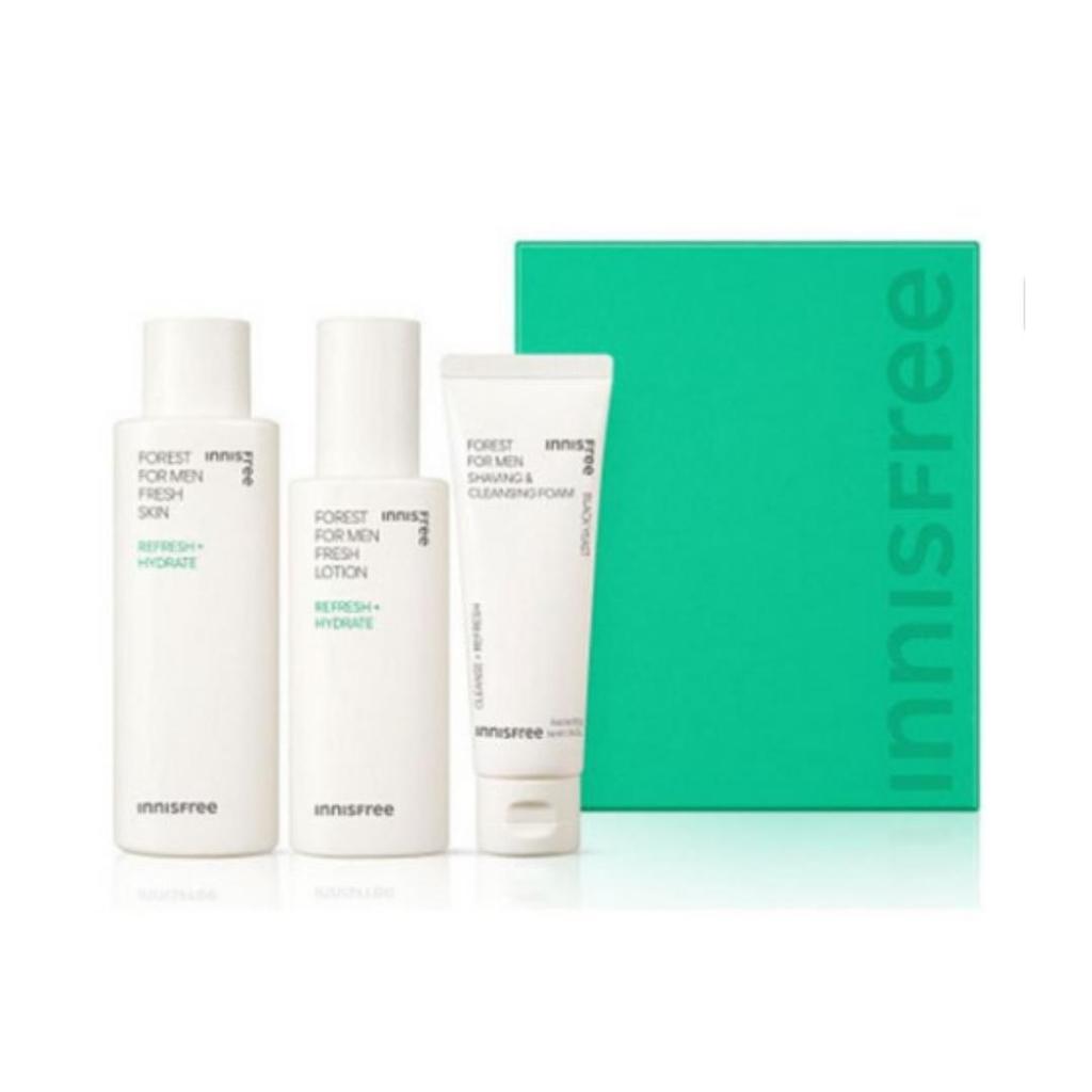 Innisfree Forest For Men Fresh Skincare Set — Skin 180ml + Lotion 140ml + Shaving & Cleansing Foam 50g