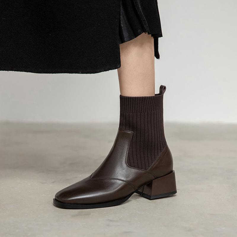 Women Boots Retro Chelsea Boots Women Shoes Winter Fashion Women Ankle Boots Genuine Leather Female Square Heel Leather