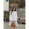 Kumikumi Gentle White Lace-up Lantern Sleeve Dress Women Autumn Chic Youthful-Looking Loose Slim Looking Short Skirt