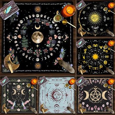 Скатерть Таро Фаза Луны Бабочка Змея Цветы Солнце Древо Жизни 50*50 см Карты Таро Астрологические Ритуалы Ткань Для Настольной Игры