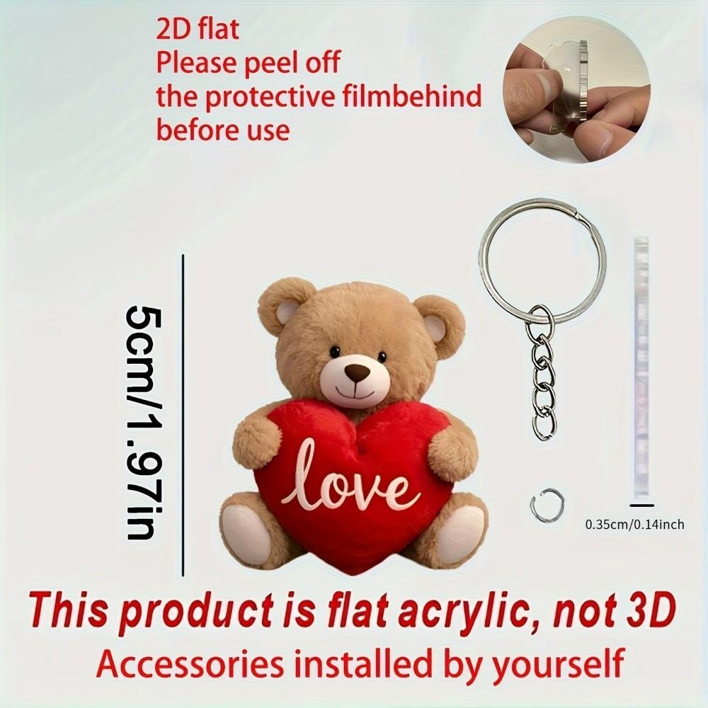 Mini Bear Heart Pendant Cute Little Bear Keychain Creative Bear Hanging Ornament Bag Key Decor