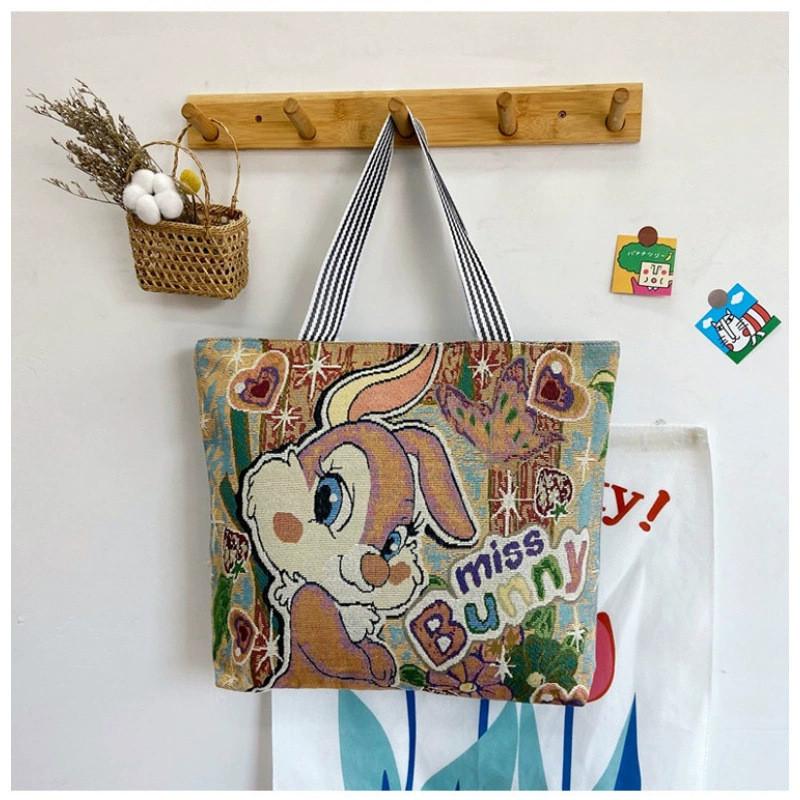 Canvas Butterfly Elephant Cat Tote Bag For Women With Sewn Details For Daily Use