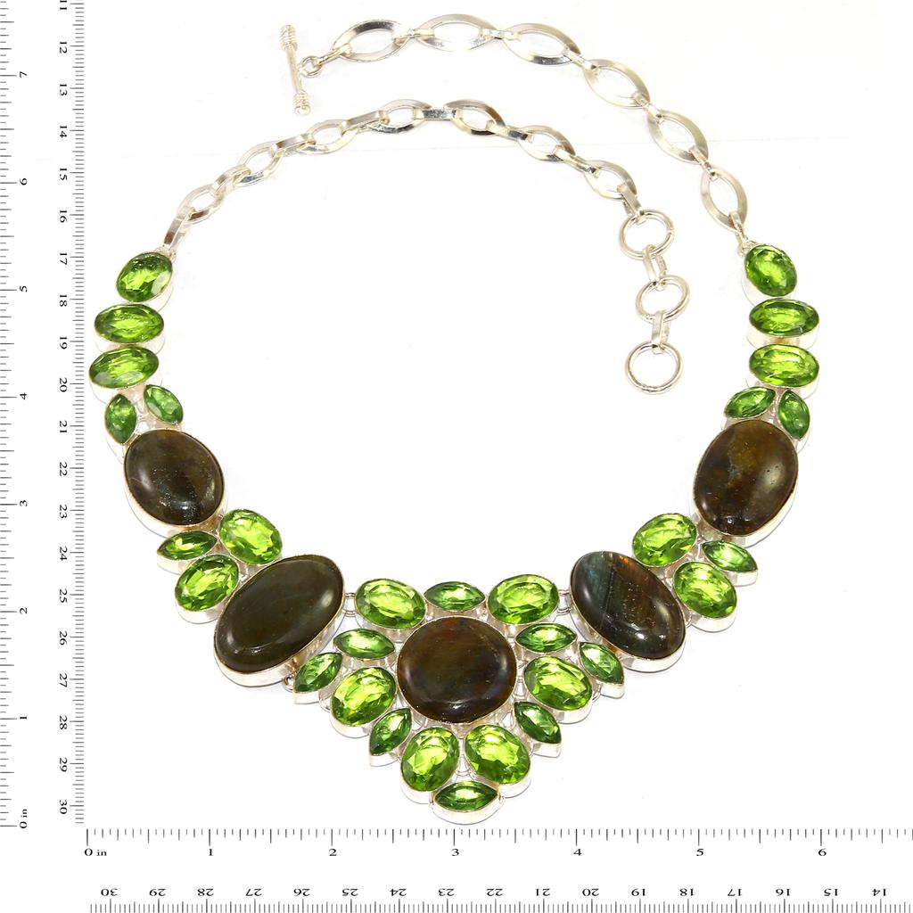 Fiery Labradorite Garnet Gemstone Jewelry Necklace 16-18''