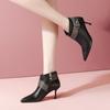 Fashion Ankle Boots Women New Elegant Pointed Toe High Heels Dress Shoes Thin Heels Booties Buckle Snake's Skin Winter Shoes Black
