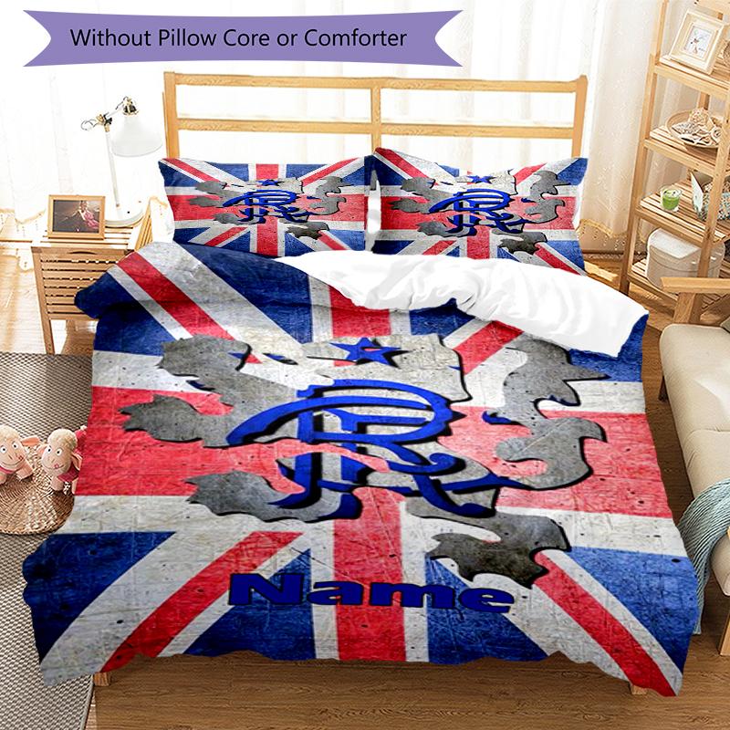3pcs Custom Name Rangers F.C Bedding Set Duvet Cover Closure Includes 1 Duvet Cover & 2 Pillowcases, Soft and Comfortable for All Seasons.