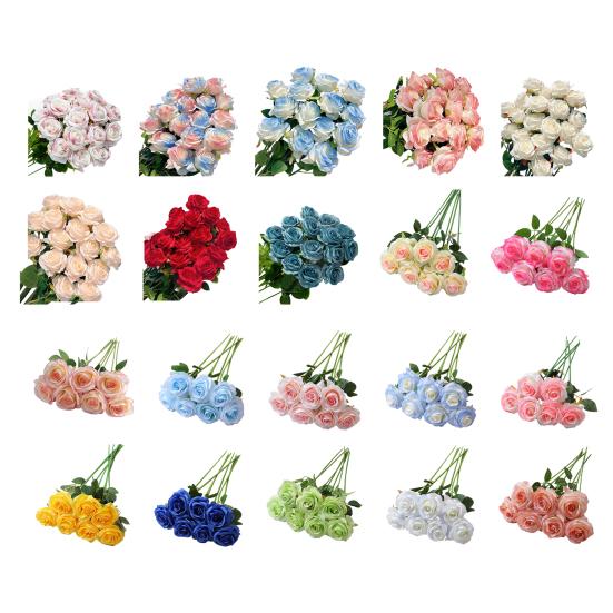 12 шт. искусственных розовых цветов, реалистичные, яркие, невыцветающие, искусственные розы, букет, свадебные украшения