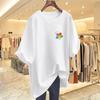 Women's Summer Loose Fit White Round Neck Short Sleeve T-shirt