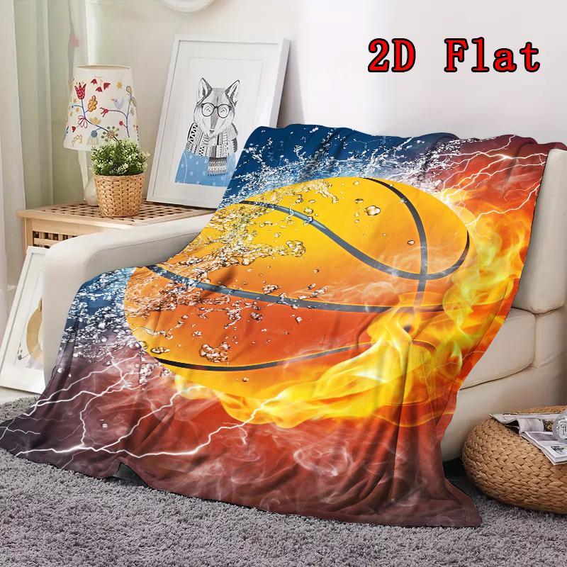 Fire and Water Basketball 2D Flat Pattern Flannel Blanket High quality All Seasons Warmth and Comfort Perfect for Christmas Gifts.MMT0918509