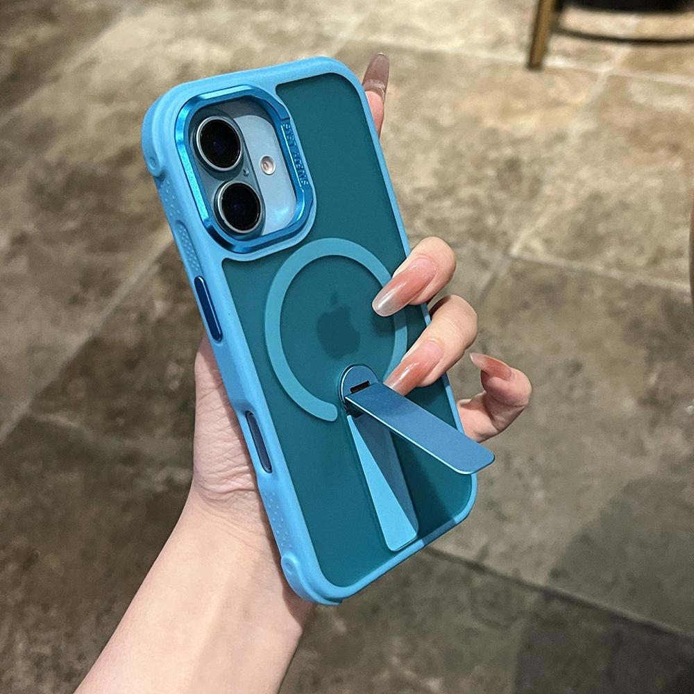 Magnetic Stand Holder Shockproof Case for iPhone 17 16 Pro Air 15 14 13 12 11 Pro Max for Magsafe Bumper Frosted PC Phone Shell
