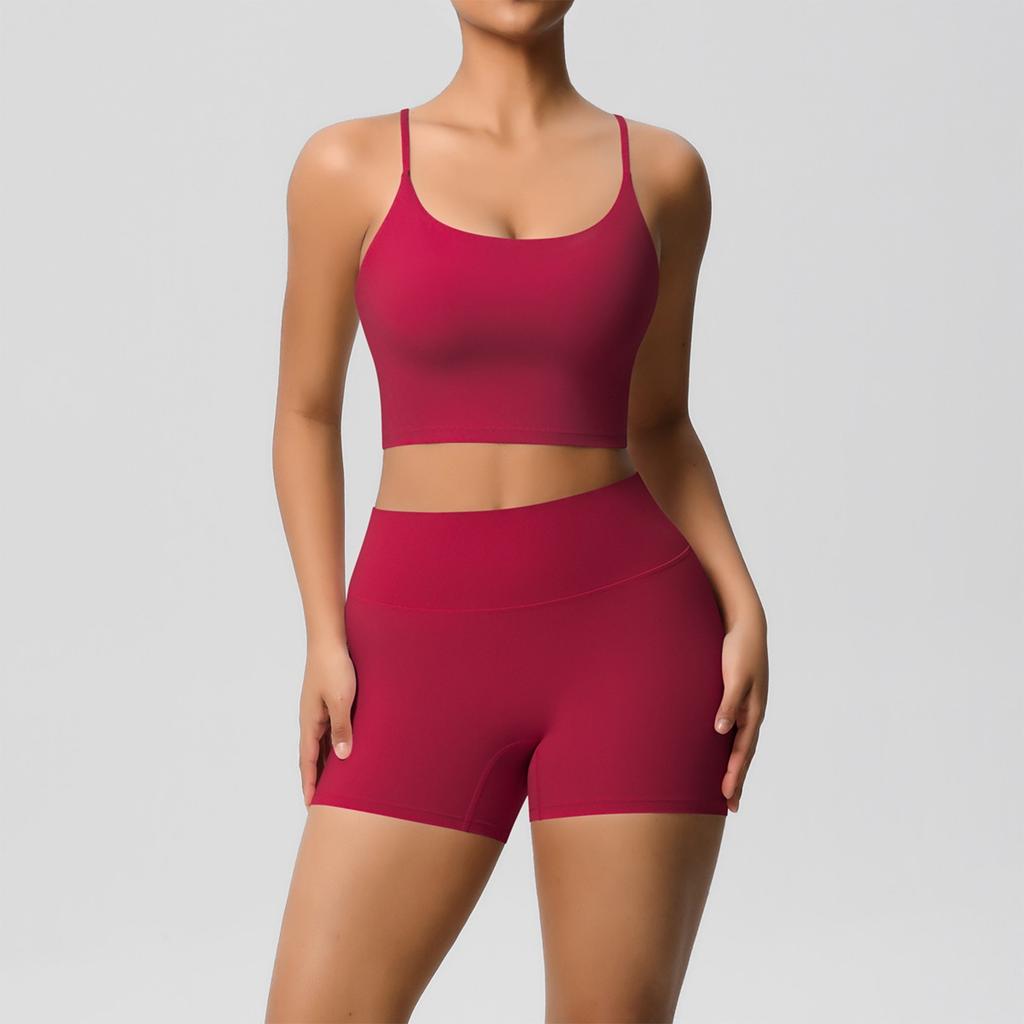 Женская мода однотонный топ с открытой спиной облегающая дышащая одежда для йоги спортивная одежда для бега фитнеса шорты комплект