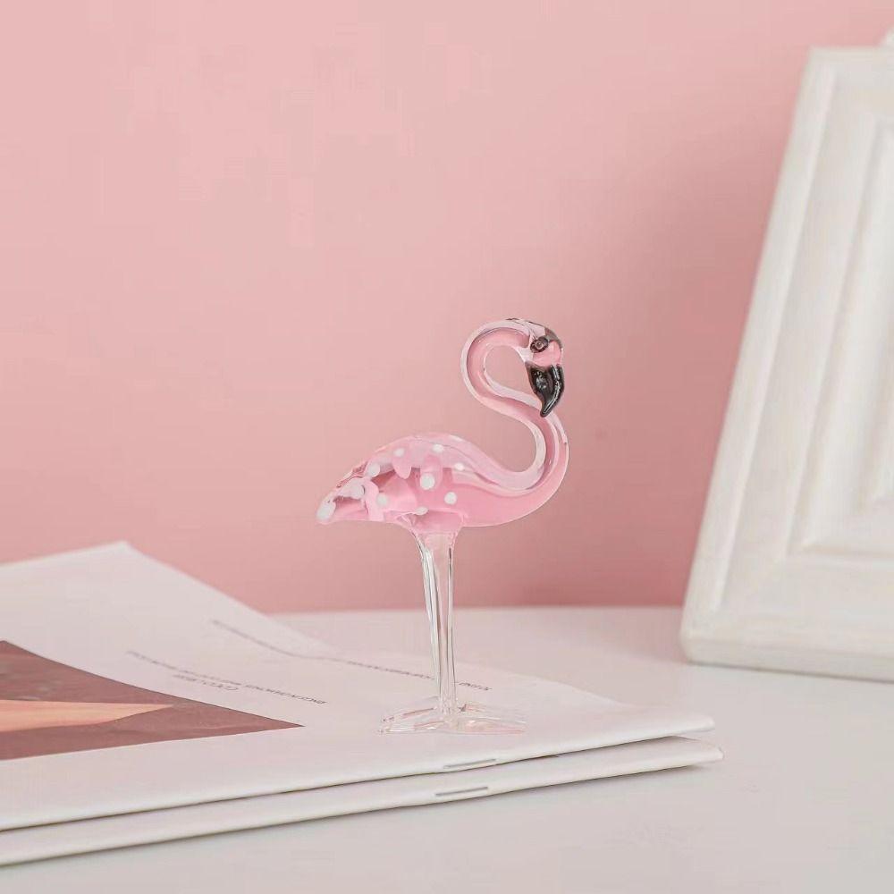 Cute Simulated Pink Flamingo Cartoon Animal Sculpture Elegant Glass Flamingo Figurines  Home