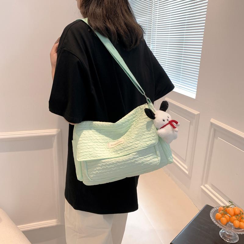 Style Student Shoulder Bag With Wrinkled Cloud Pattern And Large Crossbody Design For School