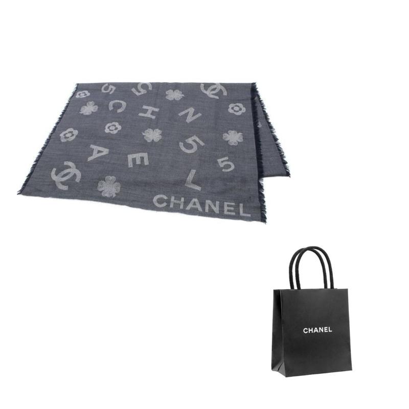 Chanel Шарф женский из смесовой шерсти кашемира с логотипом, цвет темно-синий