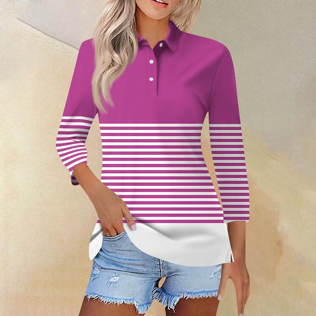 Женская модная повседневная рубашка с короткими рукавами 3/4 с лацканами и принтом, женские топы на пуговицах