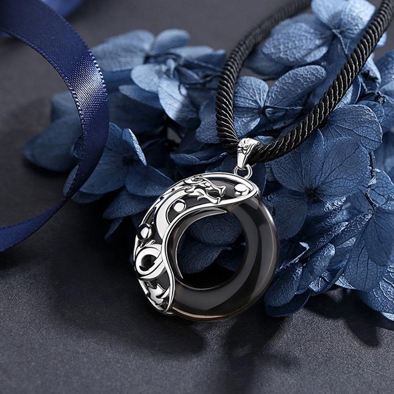 Парное ожерелье «Дракон Феникс» для мужчин и женщин: Пара модных хип-хоп цепочек с подвесками из камня кошачий глаз и обсидиана