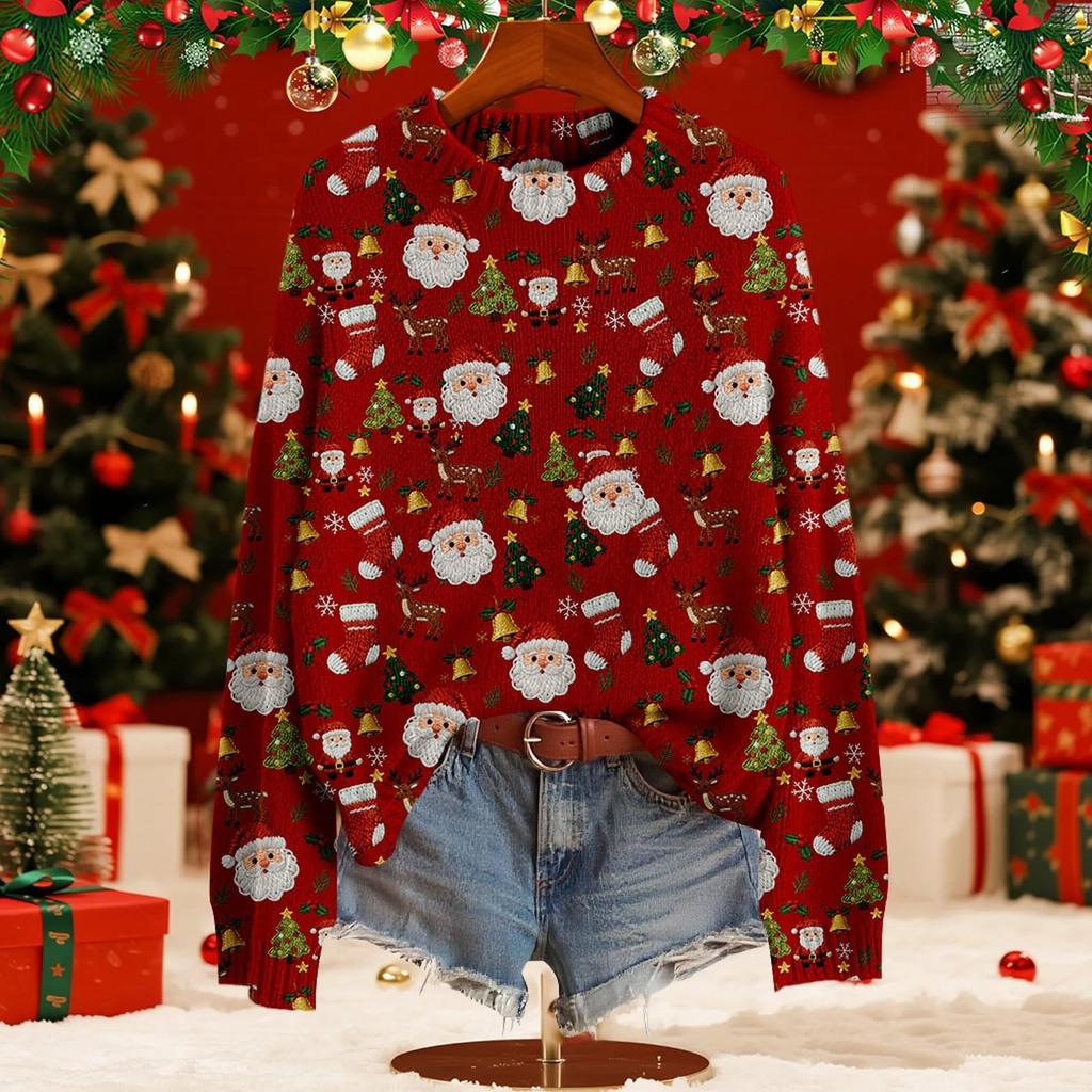 Women's Fashion Christmas Print Stylish Elegant Long Sleeve Top