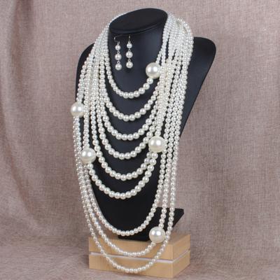 1 комплект женских серег-колье с преувеличенным многослойным искусственным жемчугом, гладкий регулируемый